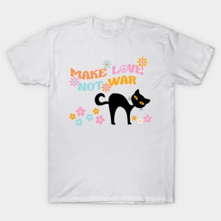 Retro Cat Make Love Not War Vintage Mid Century Cat T-Shirt